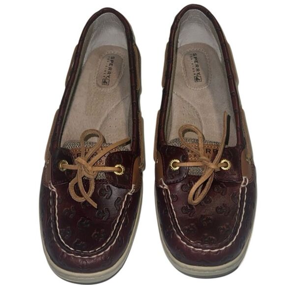 Sperry Burgandy Angelfish Leather Anchor Embossed Top Sider Boat Shoe Size 9.5 - Picture 3 of 10